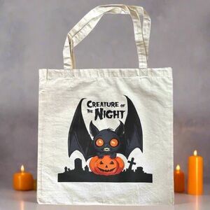 Halloween Canvas Tote Bag with Bat Design